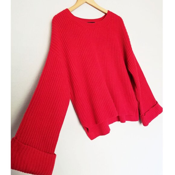 Sanctuary Red Crewneck Wide Cuffed Long Sleeves Pullover Sweater Jumper Size M - Picture 4 of 14